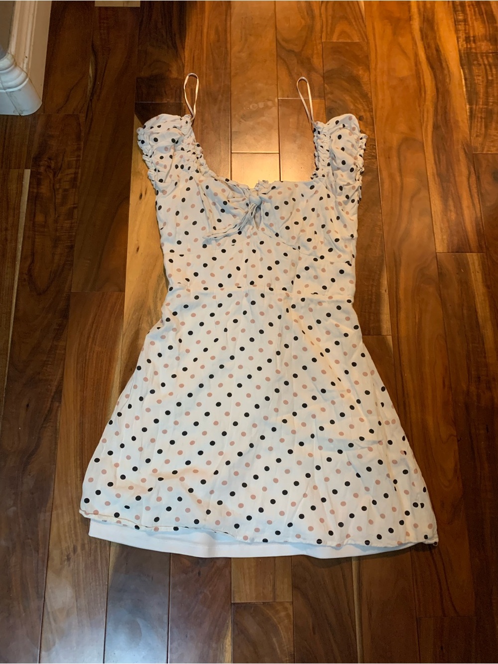 FAVLUX White Polka Dot Mini Dress with Ruffle Straps